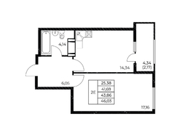 Продается 1-комнатная квартира ЖК Звезда Столицы 2, 46.03  м&sup2;, 6710253 рублей
