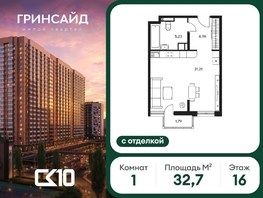 Продается Студия ЖК Гринсайд, 6.1-6.4, 32.71  м&sup2;, 8050000 рублей
