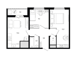 Продается 2-комнатная квартира ЖК Левенцовка Парк, лит 8-11 стр.1, сек.1,2,3, 54.4  м&sup2;, 6156340 рублей