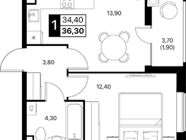 Продается 1-комнатная квартира ЖК Эстет, литер 49.2, 36.3  м&sup2;, 5784768 рублей
