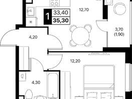 Продается 1-комнатная квартира ЖК Эстет, литер 49.2, 35.3  м&sup2;, 5625408 рублей