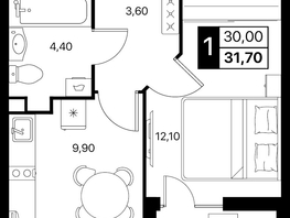 Продается 1-комнатная квартира ЖК Эстет, литер 49.2, 31.7  м&sup2;, 5115112 рублей