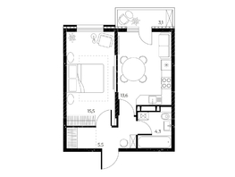 Продается 1-комнатная квартира ЖК Панорама на Театральном, литера 1, 39.8  м&sup2;, 6200000 рублей