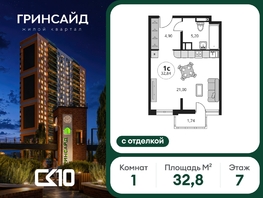 Продается Студия ЖК Гринсайд, 6.1-6.4, 32.79  м&sup2;, 4940000 рублей
