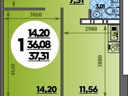Продается 1-комнатная квартира ЖК Суворовский, литера 7, 37.31  м&sup2;, 4775680 рублей