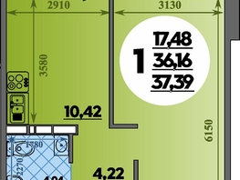 Продается 1-комнатная квартира ЖК Суворовский, литера 7, 37.39  м&sup2;, 4727195 рублей