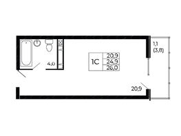 Продается Студия ЖК Западные Аллеи, литера 6.3, 25.64  м&sup2;, 3871640 рублей