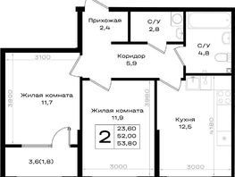 Продается 1-комнатная квартира ЖК Придонье, литер 3.2, 38.6  м&sup2;, 5018000 рублей
