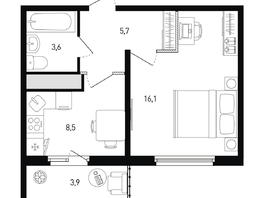 Продается 1-комнатная квартира ЖК 5 элемент Аске, лит 5-11 стр.1, сек.1,2,3,4, 35.1  м&sup2;, 6128460 рублей
