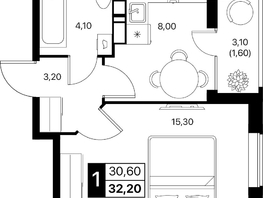 Продается 1-комнатная квартира ЖК Эстет, литер 49.2, 32.2  м&sup2;, 5662692 рублей