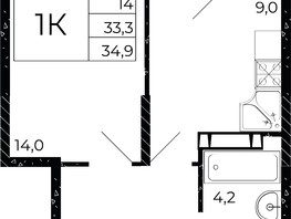 Продается 1-комнатная квартира ЖК Флора, литера 2.1, 34.9  м², 4310150 рублей