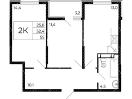 Продается 2-комнатная квартира ЖК Флора, литера 2.1, 55  м², 7425000 рублей