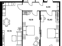 Продается 3-комнатная квартира ЖК Малина Парк, дом 1, 65.68  м², 11460000 рублей