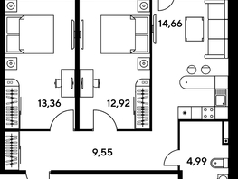 Продается 3-комнатная квартира ЖК Малина Парк, дом 1, 57.66  м², 7420000 рублей