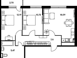 Продается 3-комнатная квартира ЖК Малина Парк, дом 2, 57.95  м², 7570000 рублей