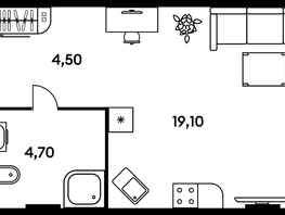 Продается 1-комнатная квартира ЖК Гринсайд, 5.1-5.5, 28.5  м², 5700000 рублей