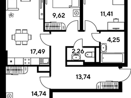 Продается 3-комнатная квартира ЖК Малина Парк, дом 4, 77.3  м², 11710000 рублей