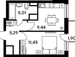 Продается 1-комнатная квартира ЖК Малина Парк, дом 4, 33.45  м², 5770000 рублей