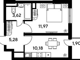 Продается 1-комнатная квартира ЖК Малина Парк, дом 4, 33.34  м², 6550000 рублей