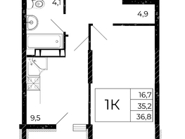 Продается 1-комнатная квартира ЖК Флора, литера 3.1, 36.8  м², 4894400 рублей