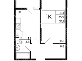 Продается 1-комнатная квартира ЖК Флора, литера 3.1, 37.1  м², 4192300 рублей