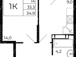 Продается 1-комнатная квартира ЖК Флора, литера 3.1, 34.9  м², 4362500 рублей