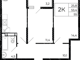 Продается 2-комнатная квартира ЖК Флора, литера 3.1, 55  м², 7590000 рублей