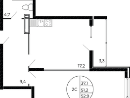 Продается 2-комнатная квартира ЖК Флора, литера 1.1, 52.9  м², 5721135 рублей