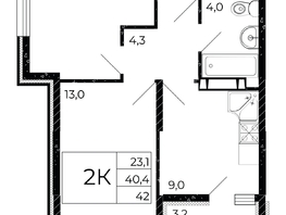 Продается 2-комнатная квартира ЖК Флора, литера 3.1, 42  м², 5796000 рублей