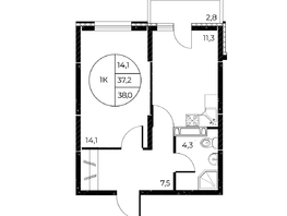 Продается 1-комнатная квартира ЖК Панорама на Театральном, литера 1, 38  м², 6308000 рублей