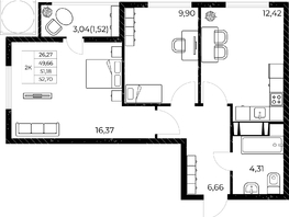 Продается 2-комнатная квартира ЖК Звезда Столицы 2, 52.7 м², 8273900 рублей