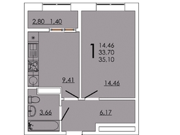 Продается 1-комнатная квартира ЖК Frame (Фрейм), 11А, 35.1  м², 6212700 рублей