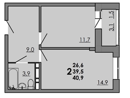 Продается 2-комнатная квартира ЖК Gray (Грэй), кв-л 11-2, 40.9  м², 5317000 рублей