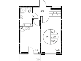 Продается 1-комнатная квартира ЖК Панорама на Театральном, литера 1, 35.9  м², 5948630 рублей