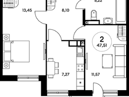 Продается 2-комнатная квартира ЖК Гринсайд, 4.1-4.3, 47.56  м², 7990000 рублей