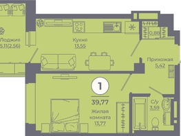 Продается 1-комнатная квартира ЖК Сокольники, литера 6, 39.45  м², 4734000 рублей