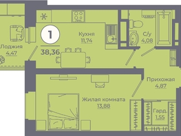 Продается 1-комнатная квартира ЖК Сокольники, литера 9, 38.36  м², 5140240 рублей