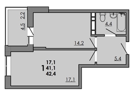 Продается 1-комнатная квартира ЖК Gray (Грэй), кв-л 11-2, 42.4  м², 5745200 рублей