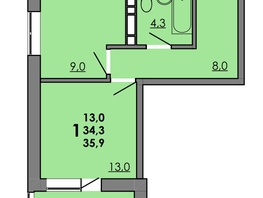 Продается 1-комнатная квартира ЖК Gray (Грэй), кв-л 11-2, 35.9  м², 5061900 рублей