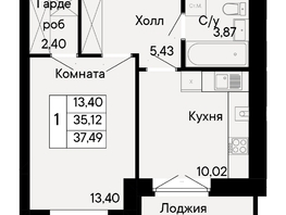 Продается 1-комнатная квартира ЖК Курортный квартал Ривьера, дом 1, 37.49  м², 6748200 рублей