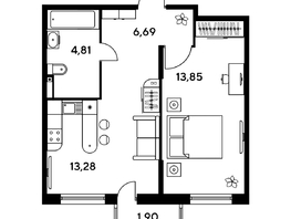 Продается 1-комнатная квартира ЖК Малина Парк, дом 1, 41.31  м², 5680000 рублей