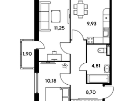 Продается 2-комнатная квартира ЖК Малина Парк, дом 1, 45.44  м², 6530000 рублей