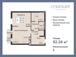 Продается 1-комнатная квартира ЖК Дом-резиденция Собрание, 52.34  м², 25123200 рублей