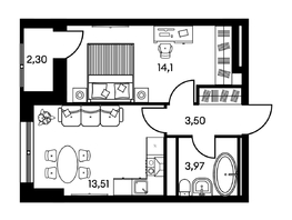Продается 2-комнатная квартира ЖК Культура, дом 2, 37.19  м², 6700000 рублей