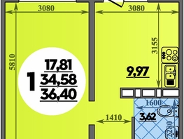 Продается 1-комнатная квартира ЖК Суворовский, литера 1, 36.4 м², 4609999 рублей