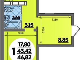 Продается 1-комнатная квартира ЖК Платовский, литер 13, 46.82 м², 5403028 рублей