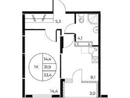 Продается 1-комнатная квартира ЖК Панорама на Театральном, литера 1, 33.4 м², 5945200 рублей