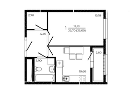 Продается 1-комнатная квартира ЖК ПРИТЯЖЕНИЕ, литер 3, 38 м², 4902000 рублей