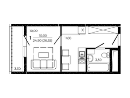 Продается Студия ЖК ПРИТЯЖЕНИЕ, литер 3, 26.55 м², 3504600 рублей