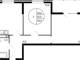 Продается 2-комнатная квартира ЖК Флора, литера 1.3, 57.2 м², 8122400 рублей